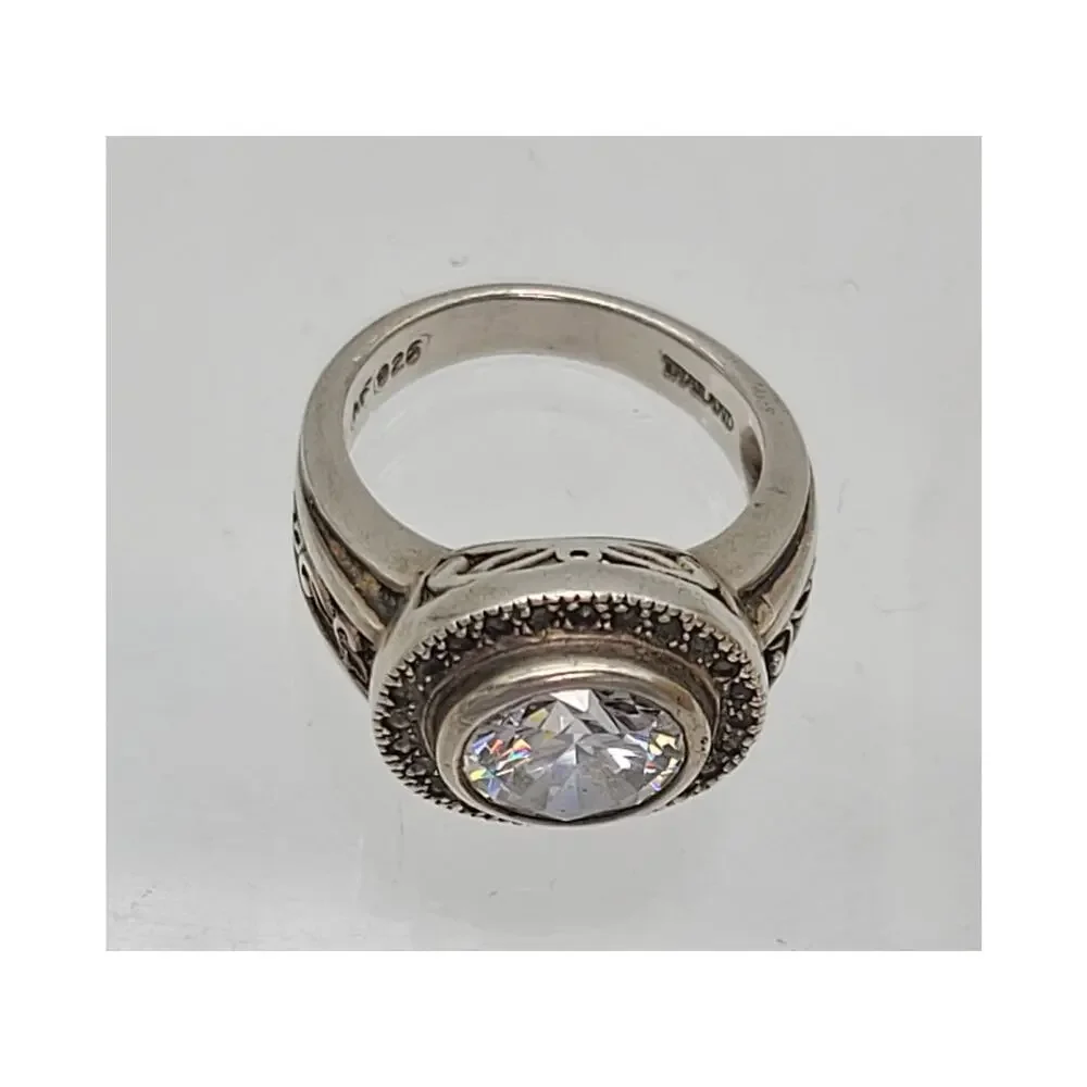 Vintage Sterling Silver Cushion Cut Cubic Zirconia Marcasite Ring Sz 8.5